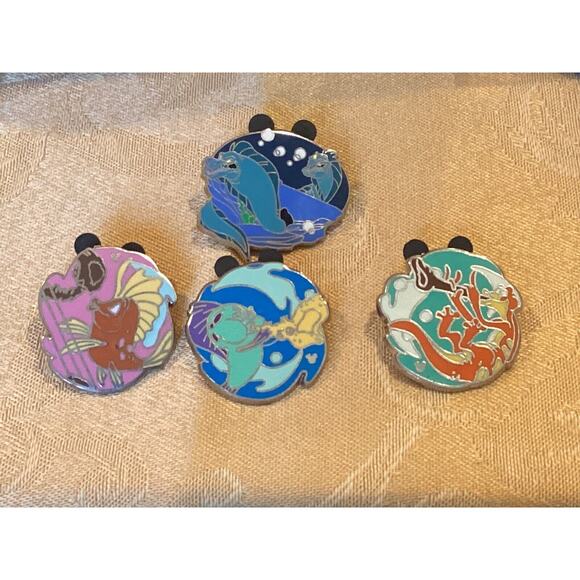 Lot 4 Disney Little Mermaid Blow Fish Trumpet Hidden Mickey 3 4 5 Pins + - Picture 2 of 9